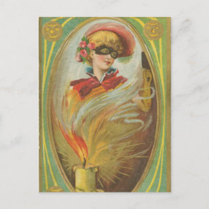 Carte Postale Halloween Masquerade femme Vintage