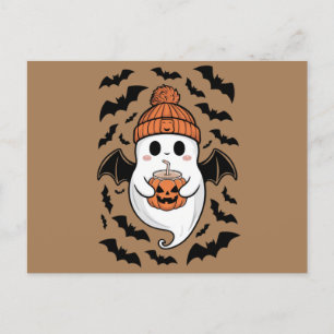 Carte Postale Halloween mignon Fantôme automne Éffrayante saison