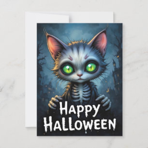 Carte Postale Halloween Mystique Green Eyed Chat Enchantant Feli