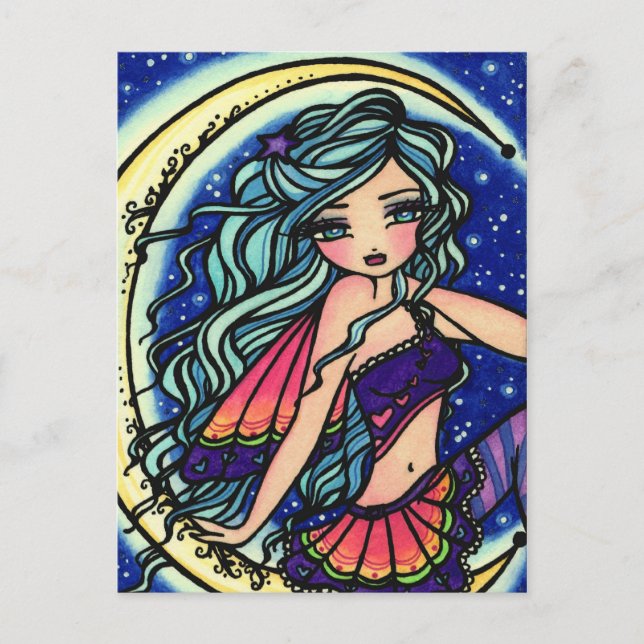 Carte Postale Halloween Night Moon Star Fairy Imaginaire Art Gir (Devant)