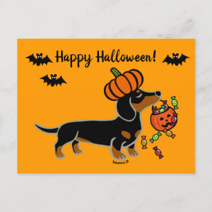 Carte Postale Halloween noir et tan lisse Haired Dachshund