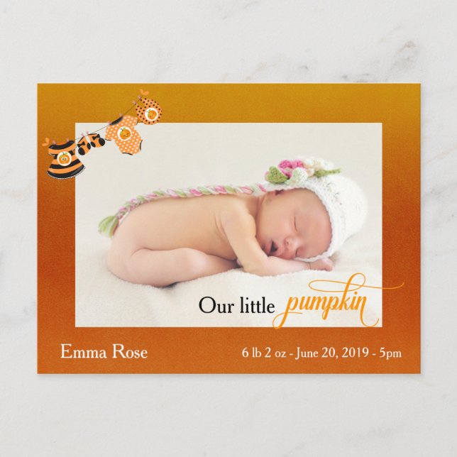 Carte Postale Halloween Octobre Citrouille Faire-part de naissan (Devant)