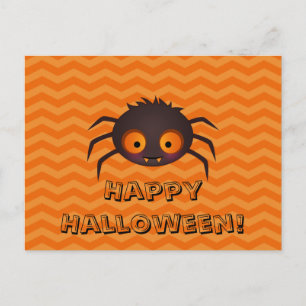 Carte Postale Halloween Orange Chevron Cute Spider Design