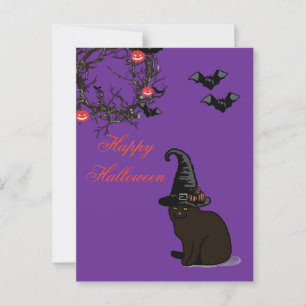 Carte Postale Halloween Personnalisé Whimsical Funny Chat Purple
