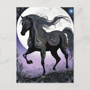Carte Postale Halloween Pleine lune Cheval Noir
