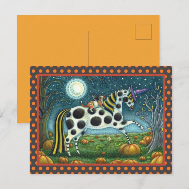 CARTE POSTALE HALLOWEEN PONY ET CHAT CHAT CHAT CHEVAL (Devant / Derrière)