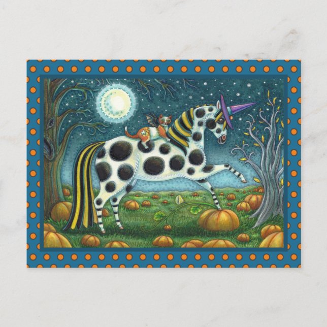 CARTE POSTALE HALLOWEEN PONY ET CHAT CHAT CHAT CHEVAL (Devant)