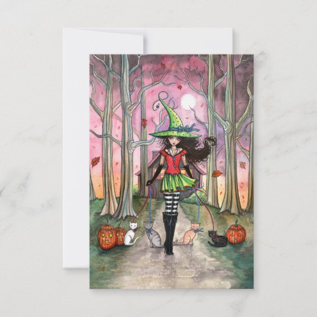 Carte postale Halloween pour promener les chats (Devant)