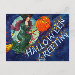 Carte postale Halloween pour sorcières volantes