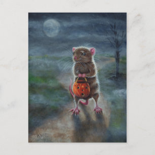 Carte postale Halloween Rat Citrouille nuit lune b