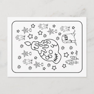 Carte Postale Halloween RIP Bougie Crâne de Spooky Coloriage