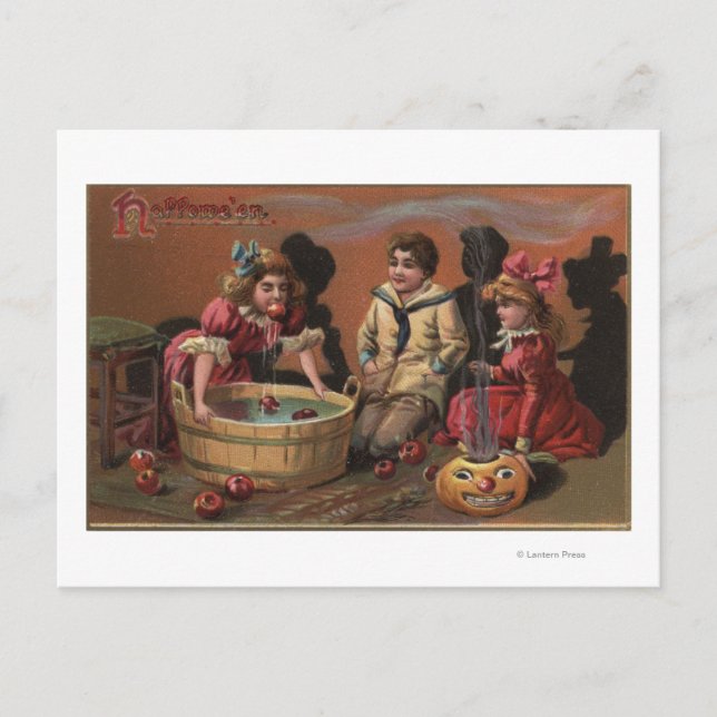 Carte Postale Halloween Salutation Bobbing pour Pommes #2 (Devant)