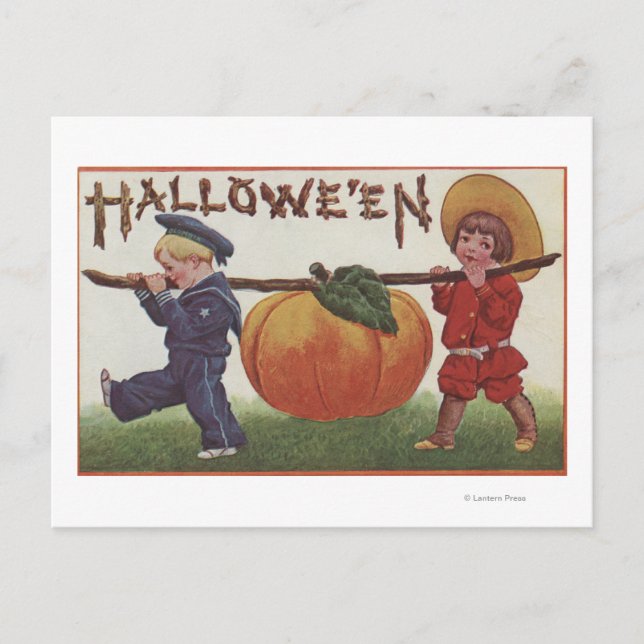 Carte Postale Halloween SalutationCarré Citrouille (Devant)