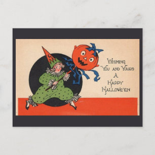 Carte Postale Halloween Salutations Cute Vintage Clown Citrouill