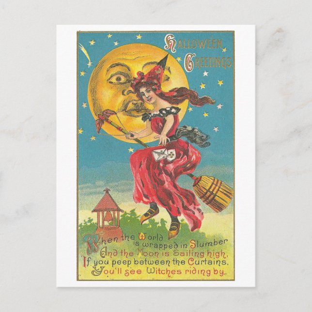 Carte Postale Halloween Salutations Femme Dans La Chambre (Devant)