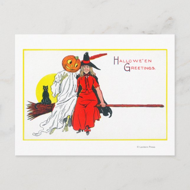 Carte Postale Halloween Salutations Witch (Devant)