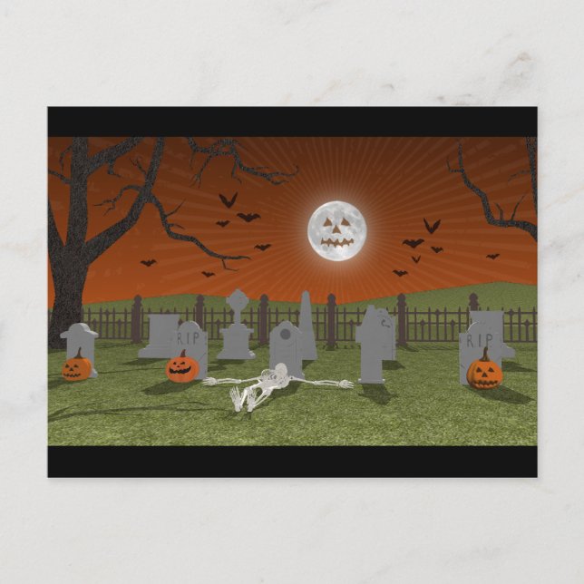 Carte Postale Halloween: Scène de cimetière : (Devant)