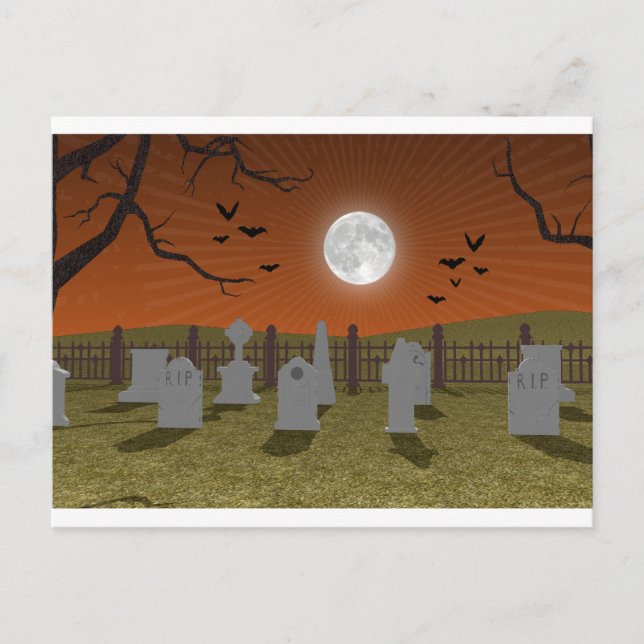 Carte Postale Halloween: Scène de cimetière : (Devant)