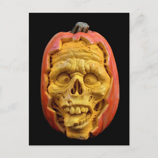 Carte Postale Halloween sculpté Jack-O’-lanterne face d'effroi (Devant)