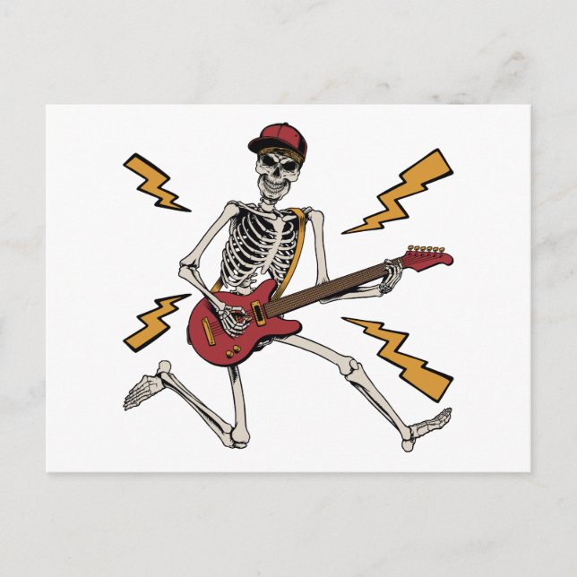 Carte Postale Halloween Skeleton Rock Main Jouer de la guitare (Devant)