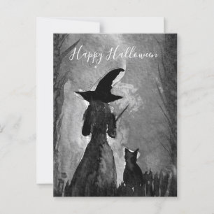 Carte Postale Halloween sorcière Chat noir femme Spires