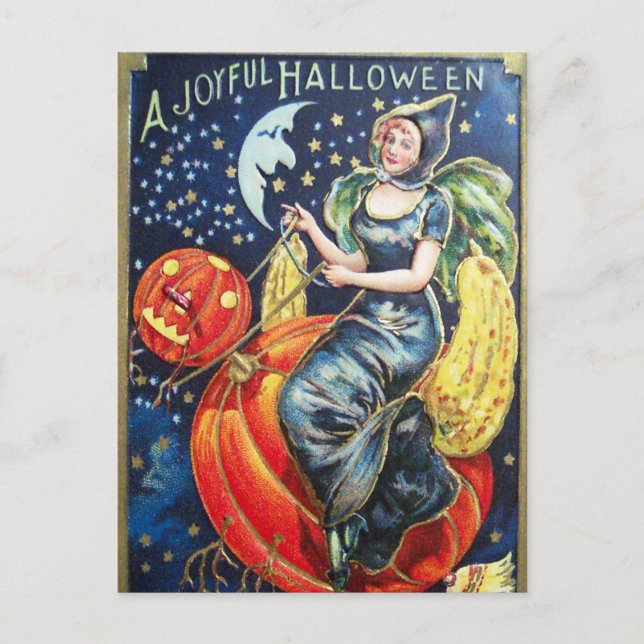Carte postale Halloween sorcière citrouille Vintag (Devant)