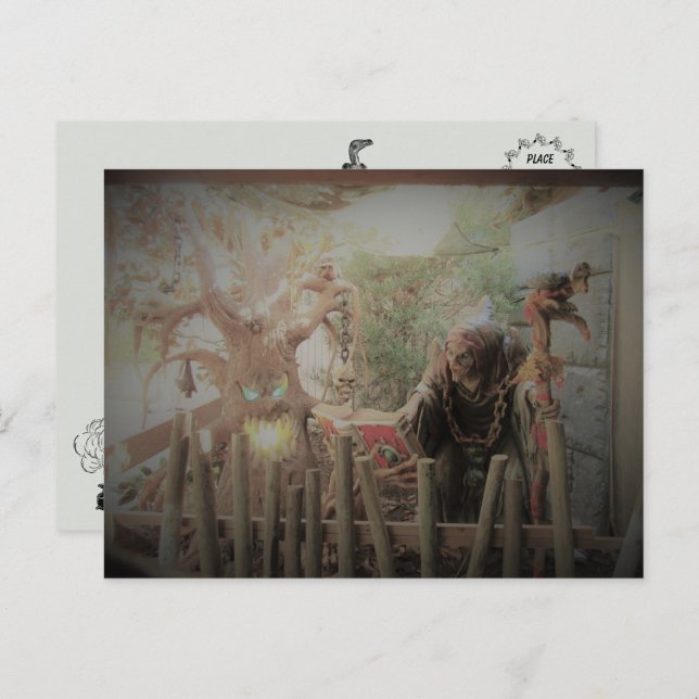 Carte postale Halloween sorcière éffrayante (Devant / Derrière)