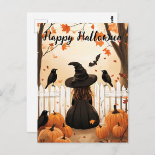 Carte Postale Halloween sorcière mignonne