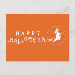 Carte postale Halloween Sorcière Volant, Orange