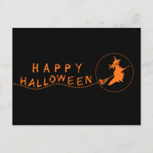 Carte postale Halloween Sorcière Volante, Noir/Ora
