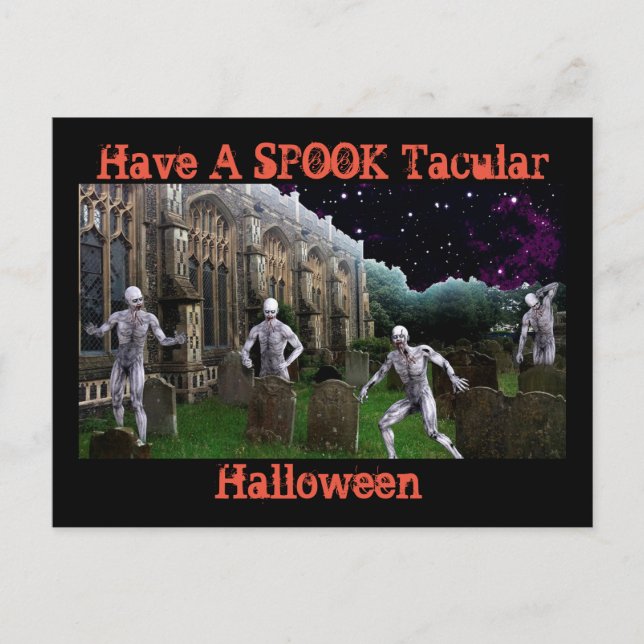 Carte Postale Halloween Spooktaculaire avec Zombies (Devant)