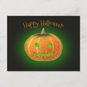 Carte Postale Halloween Spooktaculaire Citrouille Smile Vert Lum