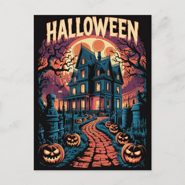 Carte Postale Halloween Spooky Haunted House Pumpkins          (Devant)