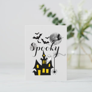 Carte Postale Halloween Spooky Spider bats witch haunted house