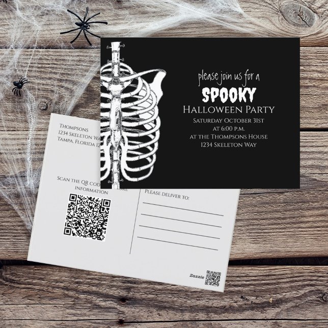 Carte Postale Halloween squelette Éffrayant effrayant code QR (Créateur téléchargé)