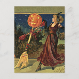 Carte Postale Halloween vintage, Belle Sorcière dansante