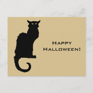 Carte Postale Halloween vintage, Chat noir Art Nouveau Éffrayant
