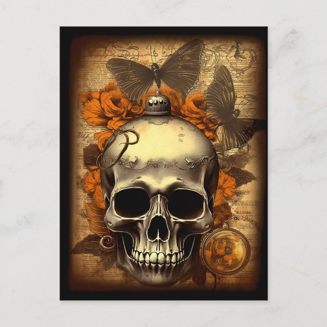 Carte Postale Halloween vintage Crâne shabby Éffrayant Decoupage (Devant)