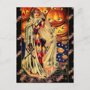 Carte Postale Halloween Vintage Lady Jack-o'-lantern Black Orang