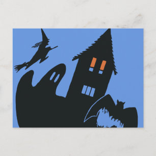 Carte Postale Halloween vintage, maison hantée effrayante et sor