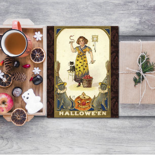 Carte Postale Halloween vintage : préparation pour la fête