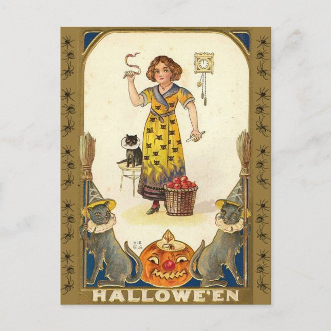 Carte Postale Halloween Vintage prêtesse serpent (Devant)