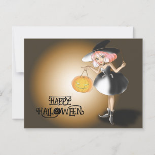 Carte Postale Halloween Whimsical Cute sorcier Citrouille person