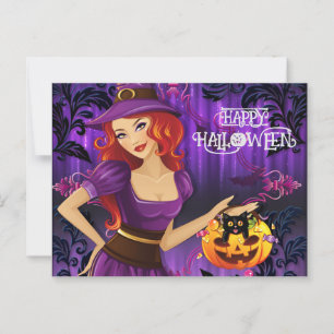 Carte Postale Halloween Whimsical personnalisé sorcière mignonne