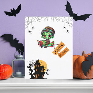 Carte Postale Halloween Whimsical Zombie Pilote Avion Enfants Ha