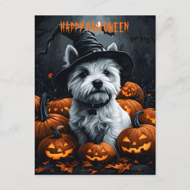 Carte Postale Halloween White Terrier de West Highland (Devant)