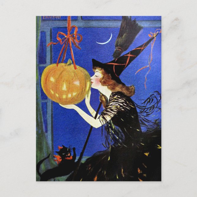 Carte Postale Halloween Witch Art Vintage (Devant)