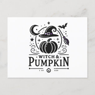 Carte Postale Halloween Witch Casquette et Citrouille Design Mag