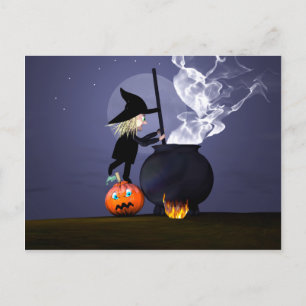 Carte Postale Halloween Witch et Cauldron