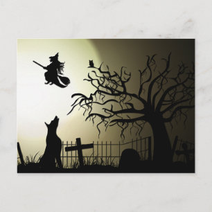 Carte Postale Halloween Witch et Howling Dog